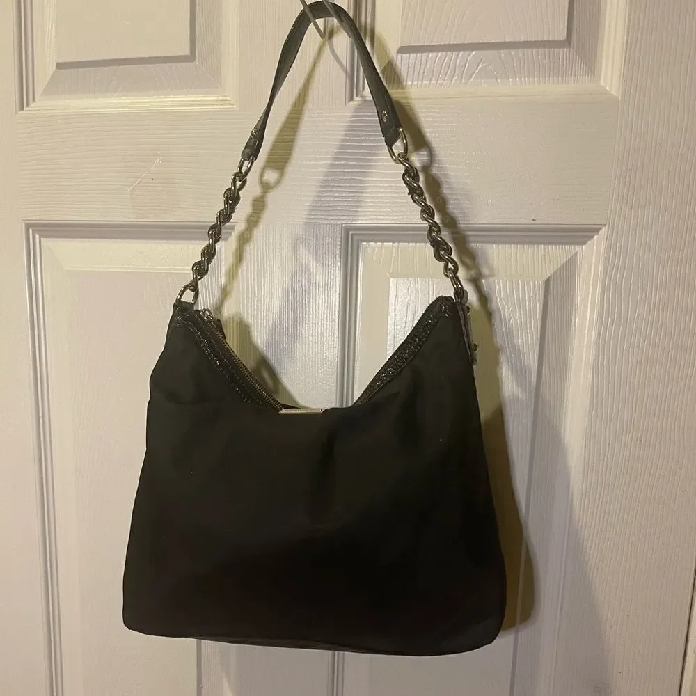 Kate Spade Black Nylon Chain and patent Strap and trim shoulder Bag